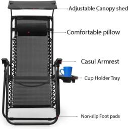 ATEK 2x Zero Gravity Chair Foldable Reclining Garden Sun Lounger Adjustable in Black - thumbnail 4