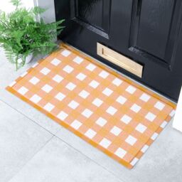 Artsy Mats Orange Gingham Doormat (70 x 40cm) in White - Size: 40 cm x 70 cm