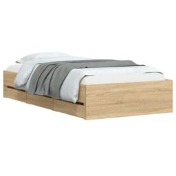 Berkfield Home Bed Frame with Drawers without Mattress Sonoma Oak 90x190 cm Single in Brown - thumbnail 3