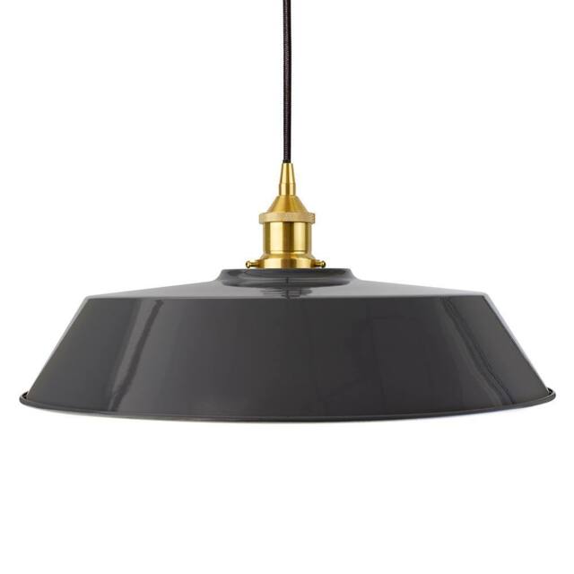 SE Home Slate Grey Large Chancery Pendant Light - Polished Brass - Black Round - image 1