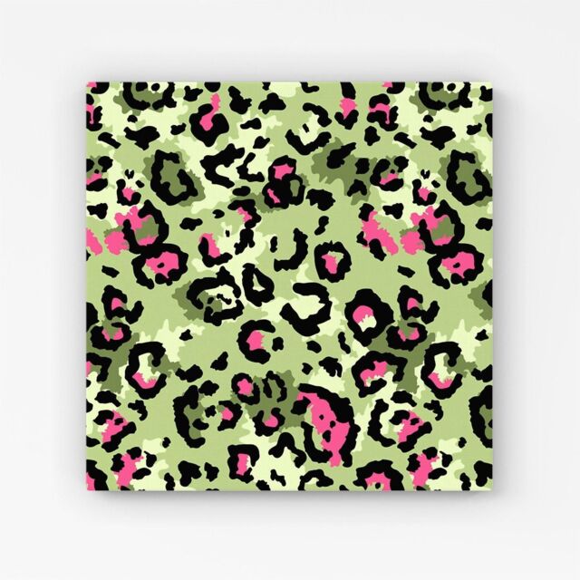 Warren Reed - Designer Green & Pink Leopard Print Canvas - Size: w40 inch x h40 inch - image 1