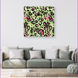 Warren Reed - Designer Green & Pink Leopard Print Canvas - Size: w40 inch x h40 inch - thumbnail 4