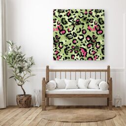 Warren Reed - Designer Green & Pink Leopard Print Canvas - Size: w40 inch x h40 inch - thumbnail 3