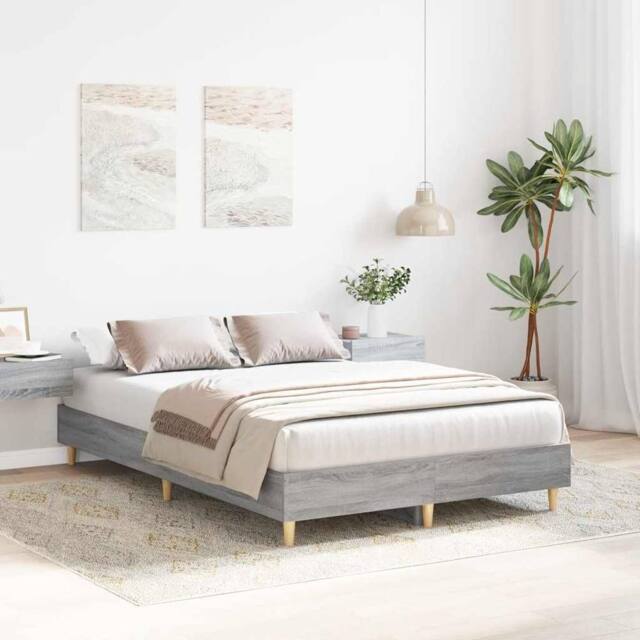 Berkfield Home Durable Bed Frame No Mattress Grey Sonoma 140x190 cm Engineered Wood - image 1