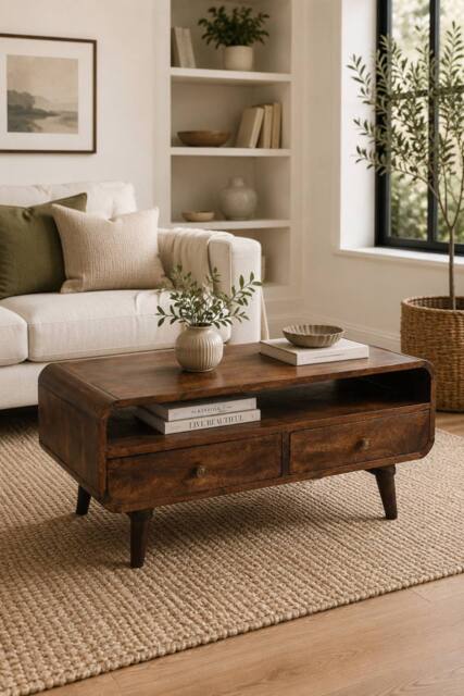 IH Design Rowledge Dark Mango Wood TV Stand 2 Drawers in Dark Brown - image 1