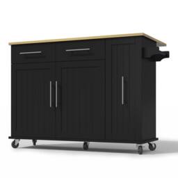 BTM Kitchen Island Drop Leaf Storage Trolley Drawers Organizer Rack in Black - thumbnail 9