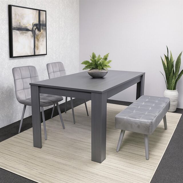 KOSY KOALA Modern Dark Grey Dining Table Set with 2 Grey Velvet Chairs & 1 Grey Bench in Brown - image 1