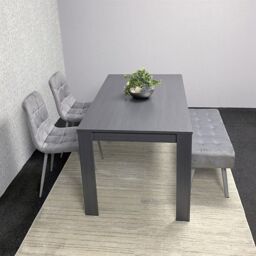 KOSY KOALA Modern Dark Grey Dining Table Set with 2 Grey Velvet Chairs & 1 Grey Bench in Brown - thumbnail 2