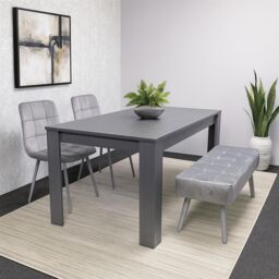 KOSY KOALA Modern Dark Grey Dining Table Set with 2 Grey Velvet Chairs & 1 Grey Bench in Brown - thumbnail 1