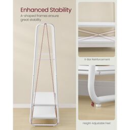 VASAGLE Heavy Duty Clothes Rail 2 Shelf Steel Frame 6 S Hooks in White - thumbnail 4
