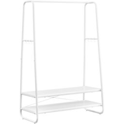 VASAGLE Heavy Duty Clothes Rail 2 Shelf Steel Frame 6 S Hooks in White - thumbnail 6
