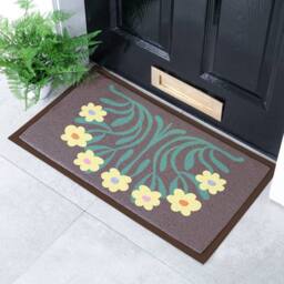 Artsy Mats Elizabeth Olwen Yellow Flowers Indoor/Outdoor Doormat (70x40cm) in Brown - Size: 40 cm x 70 cm - thumbnail 1