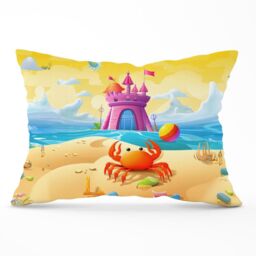 Warren Reed - Designer Orange Crab On A Beach Holiday Cushions in Yellow - Size: 60 cm x 60 cm - thumbnail 1