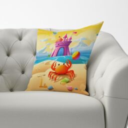 Warren Reed - Designer Orange Crab On A Beach Holiday Cushions in Yellow - Size: 60 cm x 60 cm - thumbnail 3