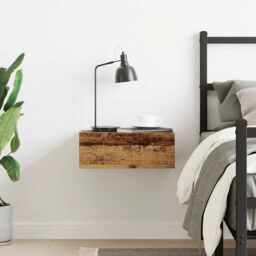 Berkfield Home Floating Nightstand Old Wood 40x32x15 cm Engineered Wood in Brown - Size: 40 x 32 x 15 cm - thumbnail 4