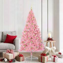Berkfield Home Artificial Pre-lit Christmas Tree with 300 LEDs Pink 180 cm PVC