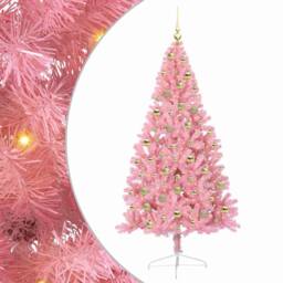 Berkfield Home Artificial Pre-lit Christmas Tree with 300 LEDs Pink 180 cm PVC - thumbnail 2