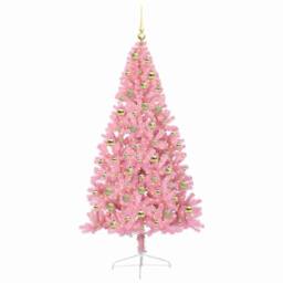 Berkfield Home Artificial Pre-lit Christmas Tree with 300 LEDs Pink 180 cm PVC - thumbnail 3