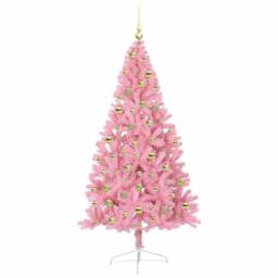 Berkfield Home Artificial Pre-lit Christmas Tree with 300 LEDs Pink 180 cm PVC - thumbnail 4
