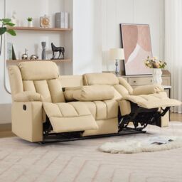 Artemis Home Sheridan 3 Seat Manual Recliner Sofa with Central Console in Cream - Size: 3 Seater - thumbnail 1