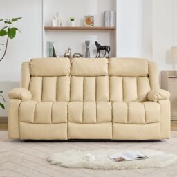 Artemis Home Sheridan 3 Seat Manual Recliner Sofa with Central Console in Cream - Size: 3 Seater - thumbnail 3