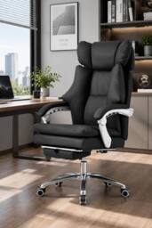 Living and Home Ergonomic Reclining Office Chair with Footrest and Adjustable Headrest in Black