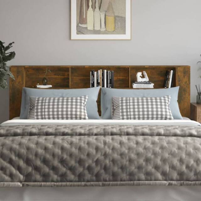 Berkfield Home Headboard Cabinet Smoked Oak 220x18.5x104.5 cm in Brown - image 1