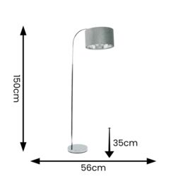 ValueLights Curva Chrome Arched Floor Lamp with Grey Velvet & Chrome Inner Lamp Shade - thumbnail 4