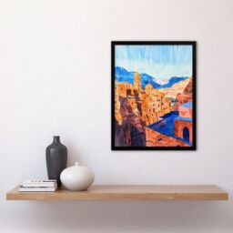 "Artery8 Old City of Jerusalem Watercolour Cityscape Framed Wall Art in Blue - Size: W12"" x H16""" - thumbnail 4