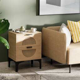 Huhote Wood Bedside Nightstand End Side Table with Storage Drawer Bedroom in Brown - thumbnail 1