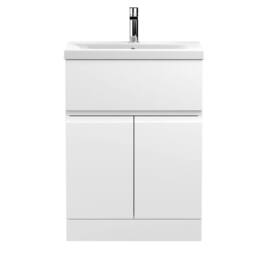 Balterley Mavesyn 2 Door 1 Drawer Vanity Basin Unit, Satin White, 600mm in White - thumbnail 1