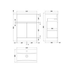 Balterley Mavesyn 2 Door 1 Drawer Vanity Basin Unit, Satin White, 600mm in White - thumbnail 2