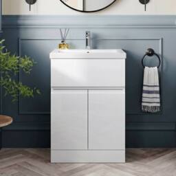 Balterley Mavesyn 2 Door 1 Drawer Vanity Basin Unit, Satin White, 600mm in White - thumbnail 3