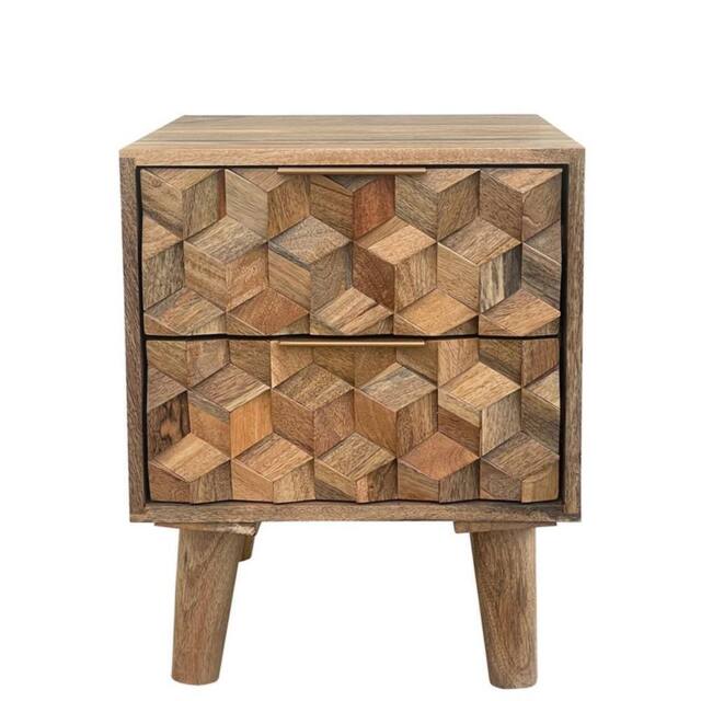Jaipur Furniture Ltd Geometric 2 Drawer Bedside - Mango Wood - L40 x W40 x H50 cm - Mango Light Finish in Brown - image 1