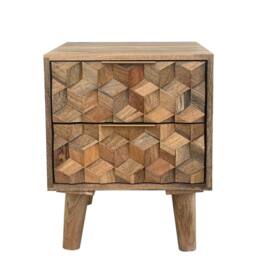 Jaipur Furniture Ltd Geometric 2 Drawer Bedside - Mango Wood - L40 x W40 x H50 cm - Mango Light Finish in Brown - thumbnail 1