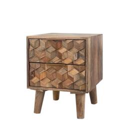 Jaipur Furniture Ltd Geometric 2 Drawer Bedside - Mango Wood - L40 x W40 x H50 cm - Mango Light Finish in Brown - thumbnail 3