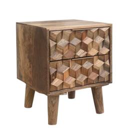 Jaipur Furniture Ltd Geometric 2 Drawer Bedside - Mango Wood - L40 x W40 x H50 cm - Mango Light Finish in Brown - thumbnail 2
