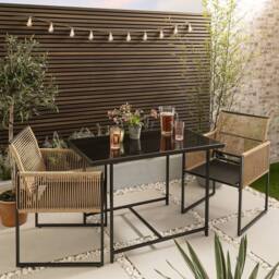Nöa and Nani Jari Garden Table with 2 Armchairs in Black & Rattan - thumbnail 1