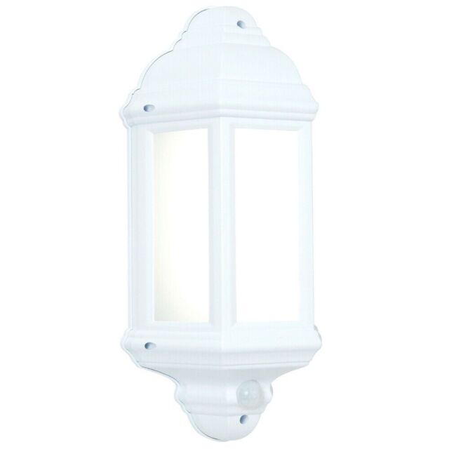 Loops IP44 Outdoor Wall Light Matt White Frosted Traditional Lantern PIR Motion Lamp - image 1