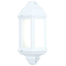 Loops IP44 Outdoor Wall Light Matt White Frosted Traditional Lantern PIR Motion Lamp