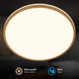 BRILONER Bathroom LED Ceiling Light Lamp IP44 Wood Frame 33cm 18W 1850lm in Brown - thumbnail 5