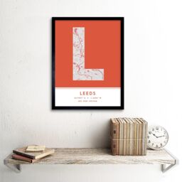 "Wee Blue Coo Wall Art Print Leeds England United Kingdom City Map Modern Typography Stylish Letter Framed Word in Orange - Size: W12"" x H16""" - thumbnail 2