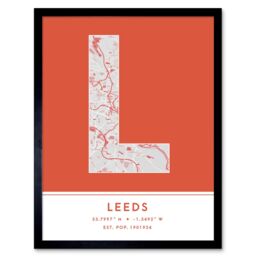 "Wee Blue Coo Wall Art Print Leeds England United Kingdom City Map Modern Typography Stylish Letter Framed Word in Orange - Size: W12"" x H16""" - thumbnail 1