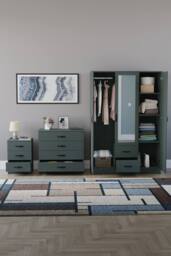 Home Discount Vida Designs 3Pc Bedroom Set 3Bedside, 4 Drawer Chest, Mirror Wardrobe in Green - thumbnail 3