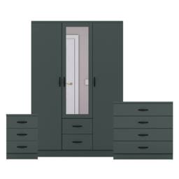 Home Discount Vida Designs 3Pc Bedroom Set 3Bedside, 4 Drawer Chest, Mirror Wardrobe in Green - thumbnail 8