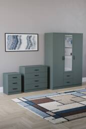 Home Discount Vida Designs 3Pc Bedroom Set 3Bedside, 4 Drawer Chest, Mirror Wardrobe in Green - thumbnail 1