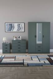 Home Discount Vida Designs 3Pc Bedroom Set 3Bedside, 4 Drawer Chest, Mirror Wardrobe in Green - thumbnail 4
