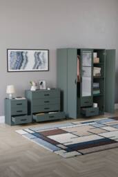 Home Discount Vida Designs 3Pc Bedroom Set 3Bedside, 4 Drawer Chest, Mirror Wardrobe in Green - thumbnail 2