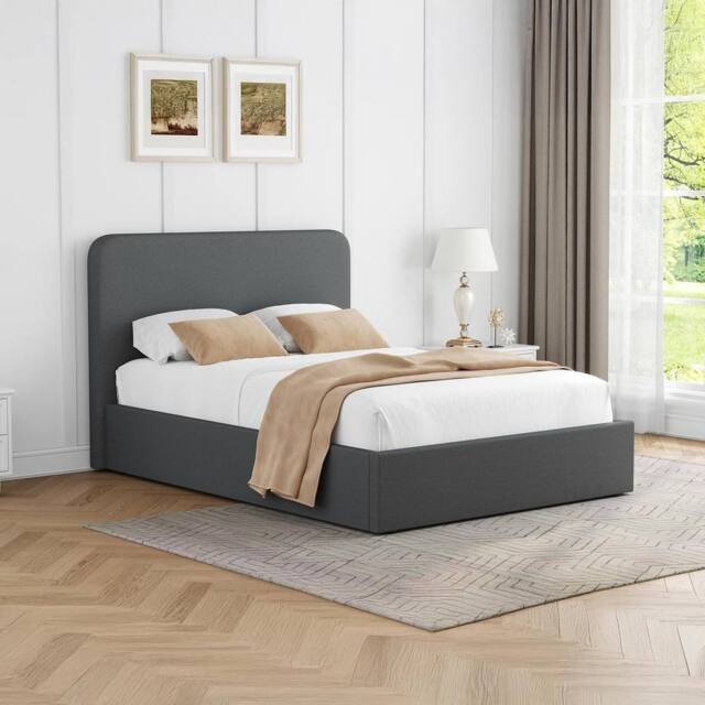 FWStyle Grey Upholstered Double Ottoman Lift Up Storage Bedframe - image 1