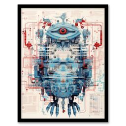 Artery8 Wall Art Print Bird Robot Hybrid Schematic Blue Futuristic Secret Spy Cam Complex Arcane Manuscript Gift For Him Man Cave Art Framed - thumbnail 1